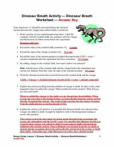 Ecological Footprint Worksheet Answers Also Dinosaur Breath Worksheet — Answer Key Teach Engineering