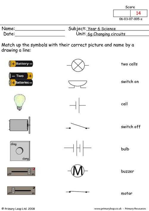 Electric Circuits and Electric Current Worksheet Answers or Primaryleap Electrical Symbols 1 Worksheet