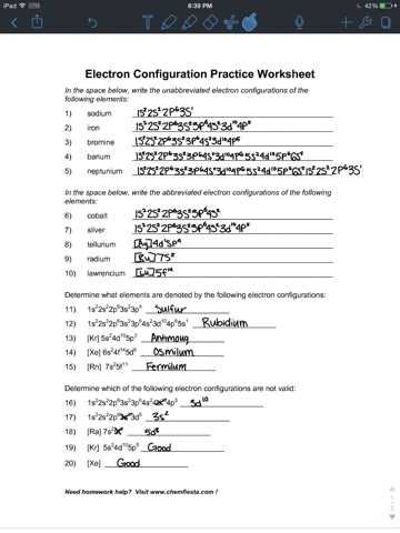 Electron Configuration Chem Worksheet 5 6 Answers Also Worksheets 43 New Electron Configuration Practice Worksheet Full Hd
