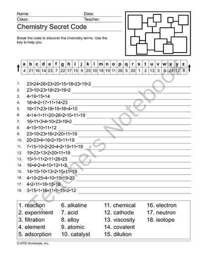 Element Scavenger Hunt Worksheet Answer Key together with Chemistry Word Search Secret Code and Word Scramble Printables
