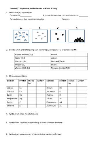 Elements Compounds and Mixtures 1 Worksheet Answers Along with Answers to Elements Pounds and Mixtures Worksheet Kidz Activities