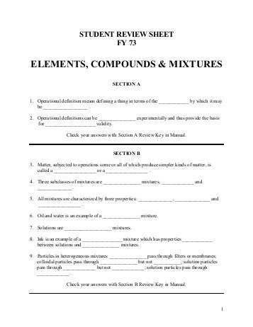 Elements Compounds and Mixtures 1 Worksheet Answers as Well as Chapter 4 Directed Reading Worksheet Elements Pounds and Mixtures