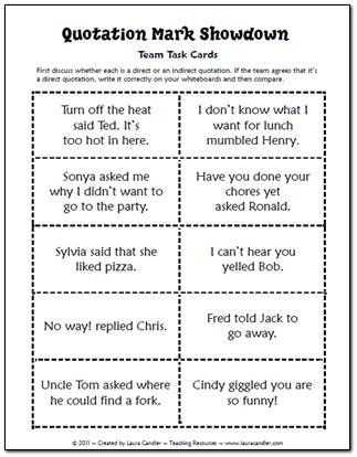 Embedding Quotations Correcting the Errors Worksheet Answers or Quotation Mark Showdown Task Cards Free Laura Candler S Teaching