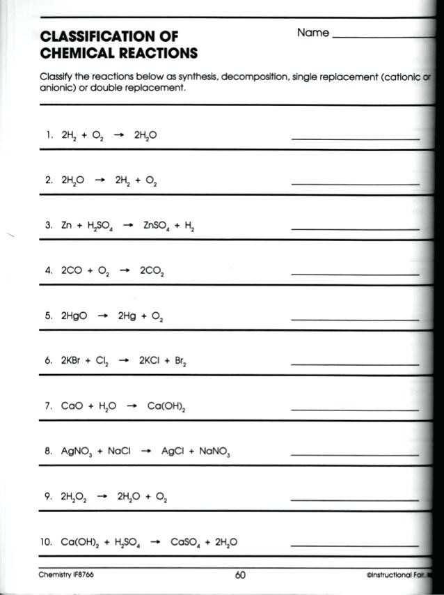 Endothermic and Exothermic Reaction Worksheet Answers Along with Classification Chemical Reactions Worksheet Best Chemical