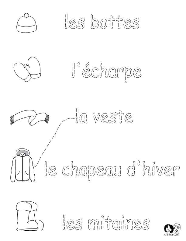 English Worksheets for Kids Also French Winter Clothes Worksheets English for Children French