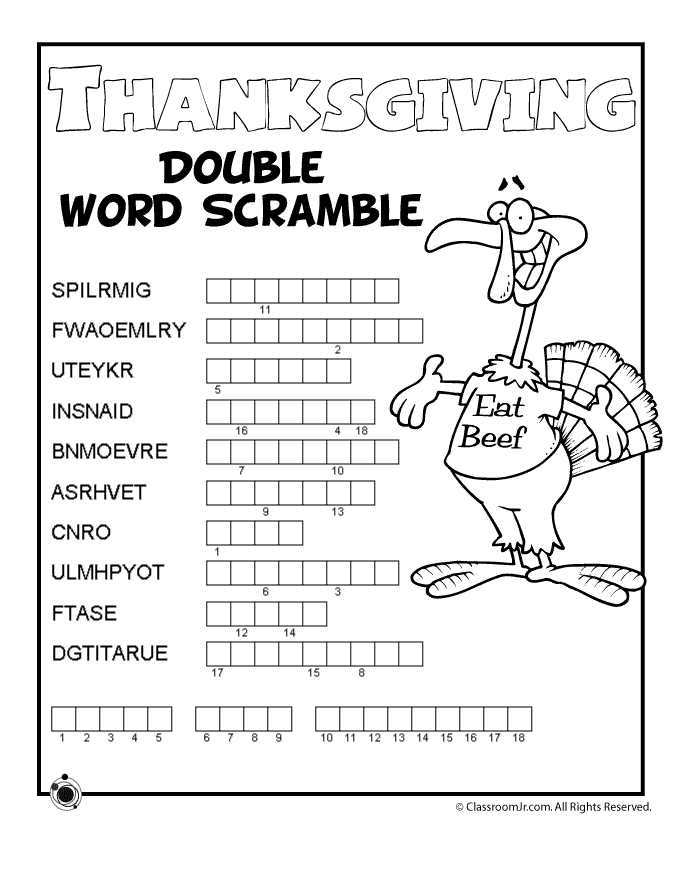 Esl Thanksgiving Worksheets Adults together with Thanksgiving Word Puzzles Thanksgiving Double Word Scramble