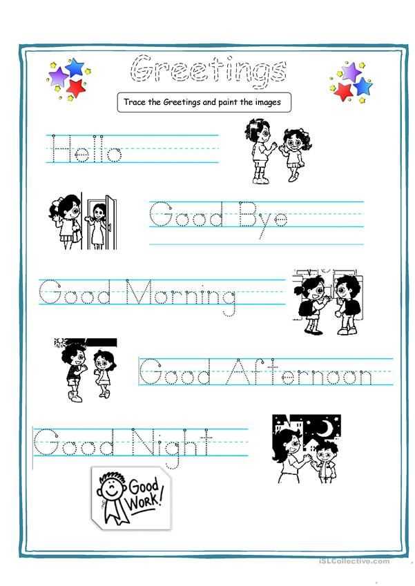 Esl Worksheets for Kids and Greetings for Kids Worksheets Handouts Pinterest