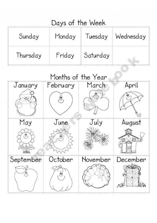Esl Worksheets for Kids with Days Of the Week and Months Of the Year Reference Sheet