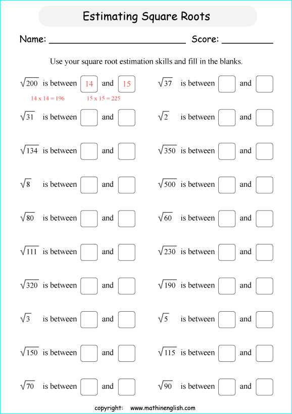 Estimating Square Roots Worksheet or Printable Primary Math Worksheet Exponents Pinterest