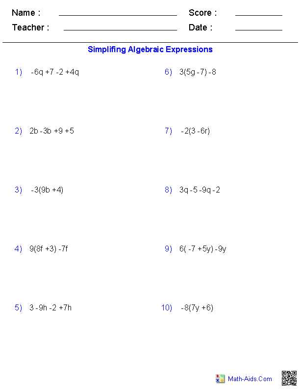 Evaluating Expressions Worksheet with Simplifying Expressions Using the Distributive Property