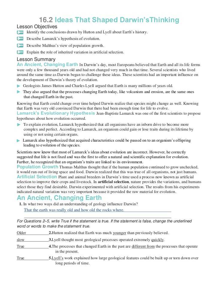 Evolution by Natural Selection Worksheet Answers and Chapter 16 Worksheets