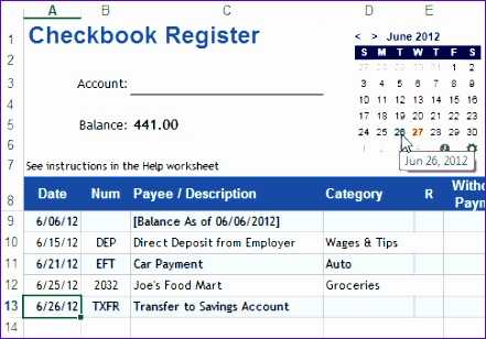 Excel Checkbook Register Budget Worksheet and Check Register App Guvecurid