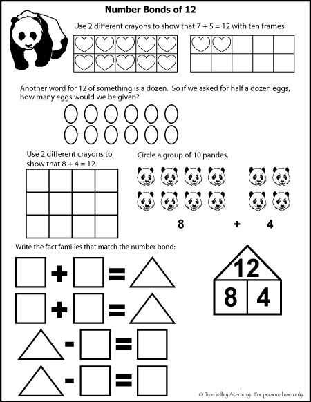 Fact Family Worksheets for First Grade Also Number Bonds to 12 Free Math Worksheets