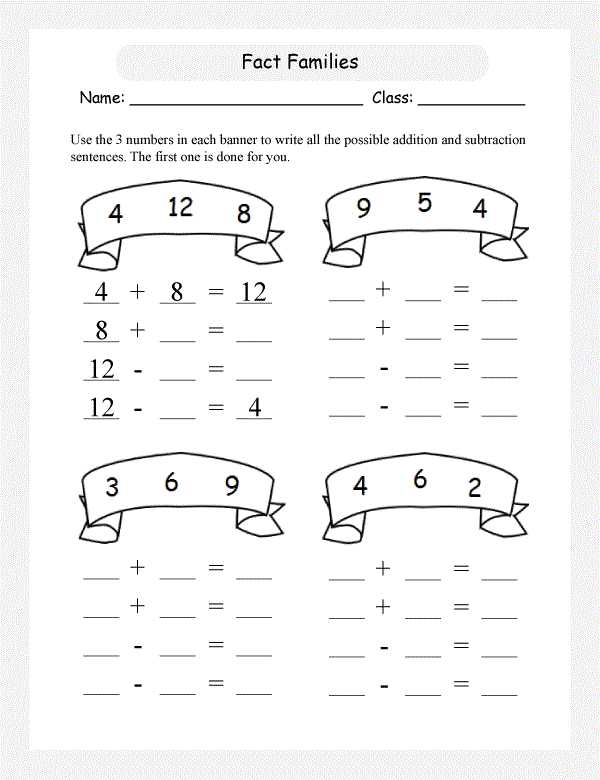 Fact Family Worksheets for First Grade or Fact Families Worksheets First Grade Worksheets for All