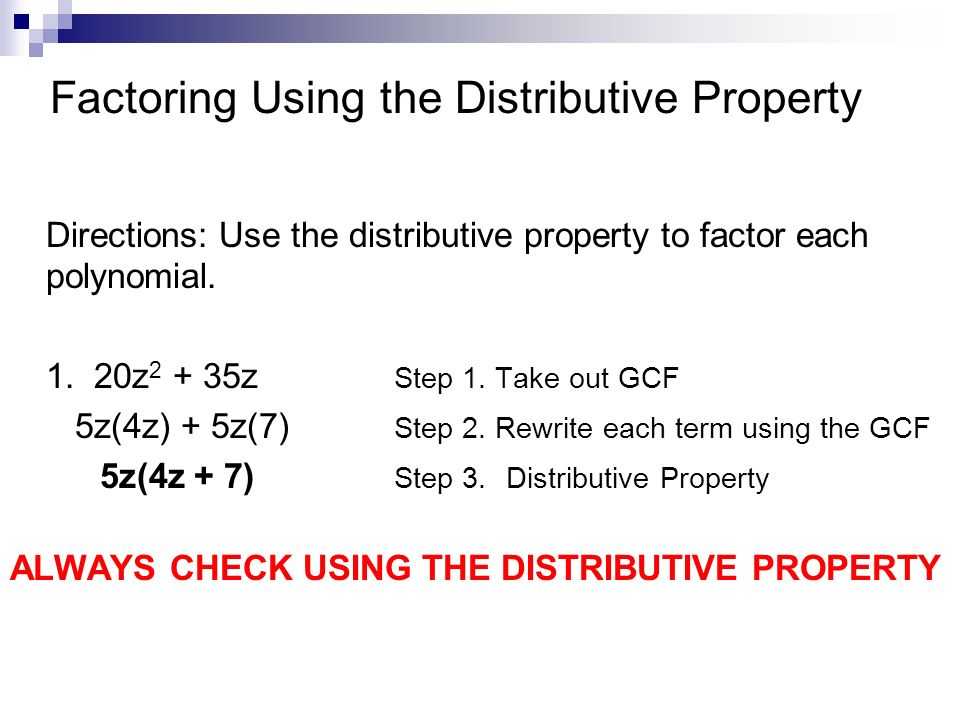Factoring Distributive Property Worksheet and Swbat… Find the Gcf Of whole Numbers and Monomials Mon 4 11 Agenda