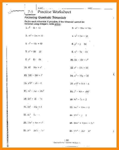 Factoring Quadratic Trinomials Worksheet together with Factoring Trinomials Worksheet Unique 6 Ways to Factor Second Degree