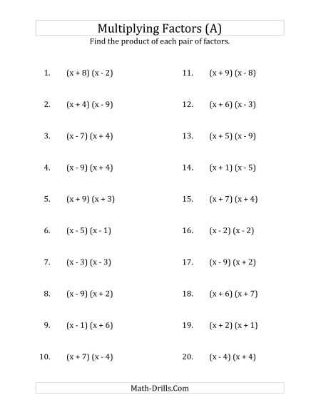 Factoring Quadratic Trinomials Worksheet together with Quadratic Worksheet Generator Kidz Activities