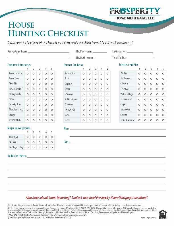 Fannie Mae Self Employed Worksheet or House Hunting Checklist Prosperity Home Mortgage Llc