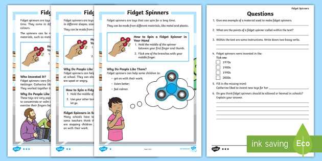 Fidget Spinner Worksheets with Ks1 Fid Spinners Differentiated Reading Prehension