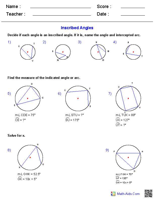Find the Missing Angle Measure Worksheet Also Angles In Circles Worksheet Worksheets for All