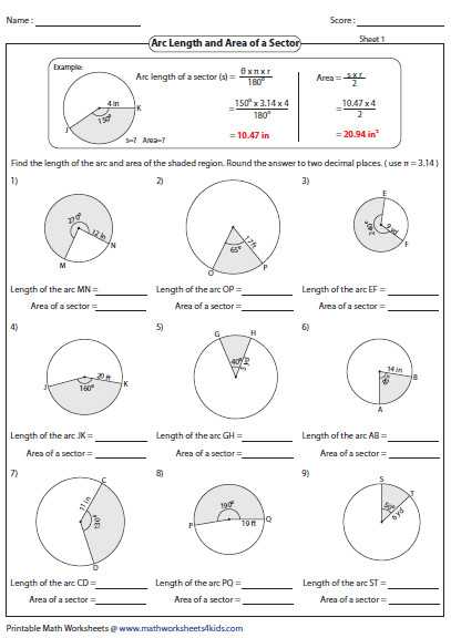 Finding area Of Shaded Region Worksheet Also Arc Length and Sector area Worksheet