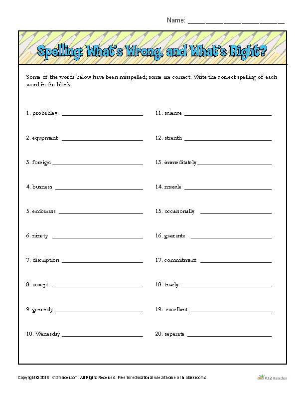 First Grade Spelling Worksheets with Spelling Worksheet What S Wrong and What S Right