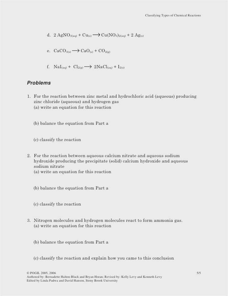 Five Types Of Chemical Reaction Worksheet or Six Types Chemical Reactions Worksheet Image Collections