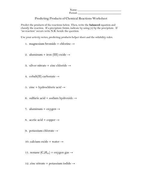 Five Types Of Chemical Reaction Worksheet together with Predicting Reaction Products Worksheet Answers