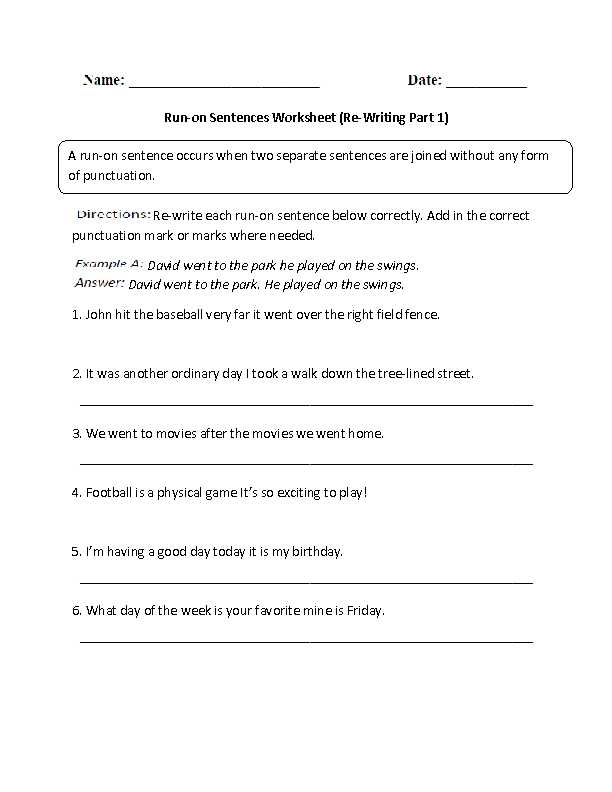 Fix the Sentence Worksheets and Beautiful Punctuation Worksheets Awesome Correcting Run Sentences