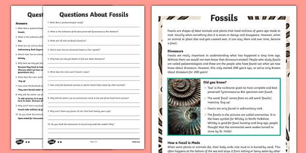 Fossil formation Worksheet Along with Year 3 Fossils Reading Prehension Activity Sedimentary