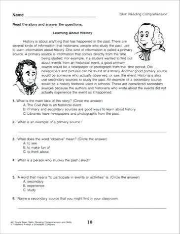 Free 4th Grade Reading Comprehension Worksheets and 4th Grade Reading Worksheets 4th Grade Reading Prehension