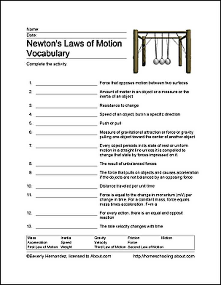 Free 5th Grade Vocabulary Worksheets with Fun Ways to Learn About Newton S Laws Of Motion