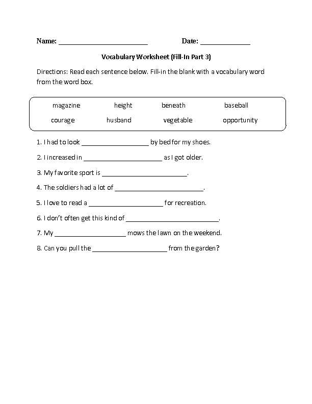 Free 5th Grade Vocabulary Worksheets with Vocabulary Words Worksheets Part 3 English