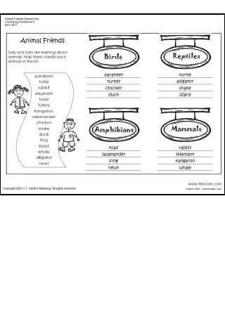 Free Animal Classification Worksheets and Animal Friends Classifying Worksheet 6 Classify Animals as Birds