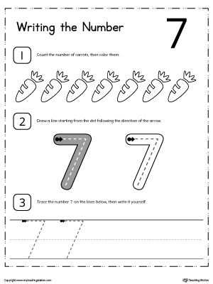 Free Cutting Worksheets and Learn to Count and Write Number 7