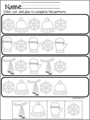 Free Cutting Worksheets with Winter Pattern Practice Cut and Paste