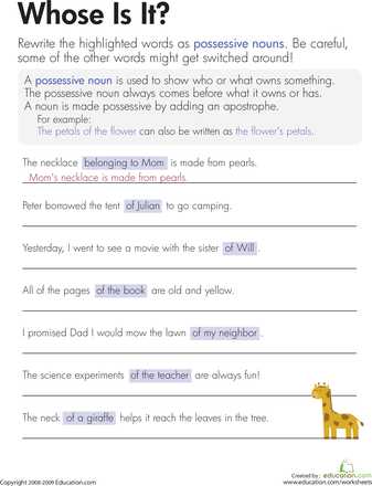Free Noun Worksheets with Possessive Nouns whose is It