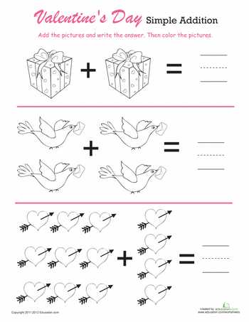Free Printable Math Addition Worksheets for Kindergarten or Valentine S Day Simple Addition
