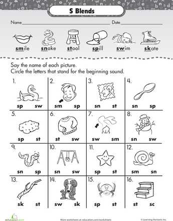 Free Printable Phonics Worksheets or Consonant sounds S Blends