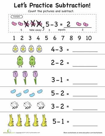 Free Printable Preschool Math Worksheets or Learning Subtraction 1 to 5
