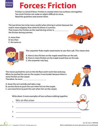 Friction and Gravity Lesson Quiz Worksheet or Learn About force Friction