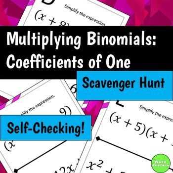 Fun Algebra Worksheets Also Multiplying Binomials Foil Scavenger Hunt Activity