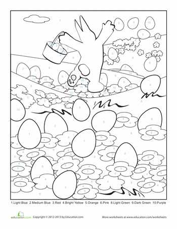 Fun Worksheets for Kids with Easter Color by Number Page