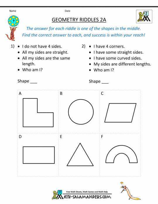 Fun Worksheets for Middle School or Math Worksheets Geometry Riddles Free 6th Grade High School Word Fun