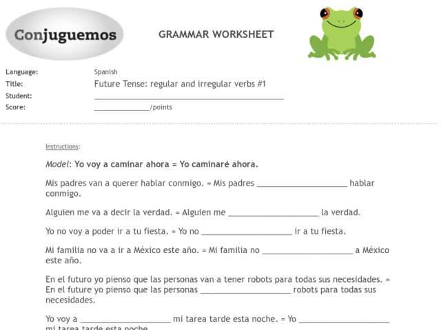 Future Tense Spanish Worksheet and Irregular Verbs Worksheet 10th Grade