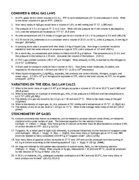 Gas Law Problems Worksheet with Answers with Fresh Ideal Gas Law Worksheet Luxury Ideal Gas Example Problem with