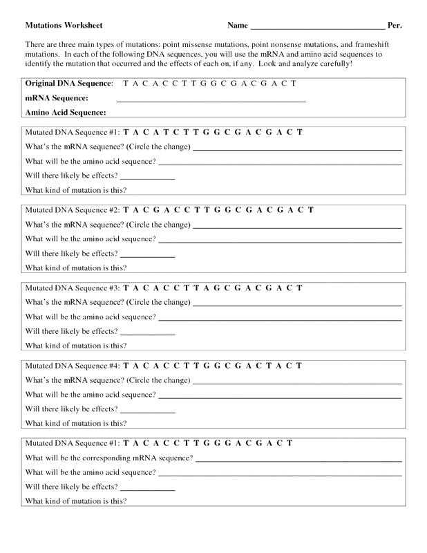 Genetic Mutations Worksheet Answers Also Mutations Worksheet Key Gallery Worksheet Math for Kids