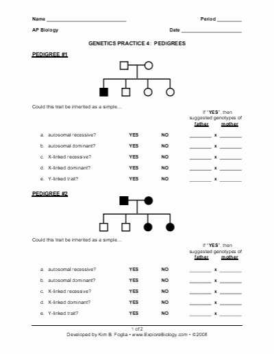 Genetics Pedigree Worksheet Answer Key Also Pedigree Worksheet Biology the Best Worksheets Image Collection