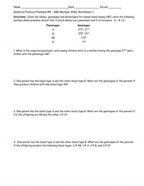 Genetics Practice Problems Worksheet Answers or Genetics Practice Problems Worksheet Answerssh Multiple Alleles