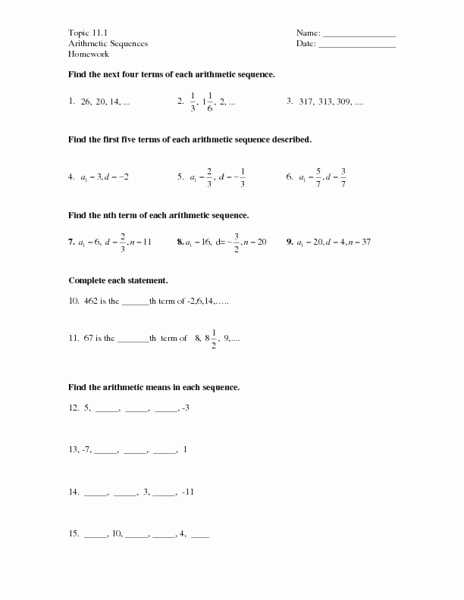 Geometric Sequences Worksheet Answers Also Arithmetic Sequence Word Problems Worksheet with Answers Luxury